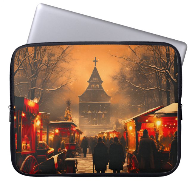 Vintager Winterschneemarkt Laptopschutzhülle (Vorderseite)