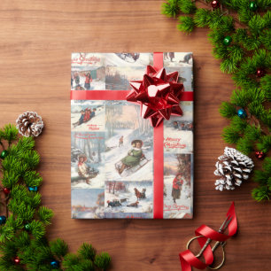 Vintager Winterspass Weihnachtskalender Geschenkpapier