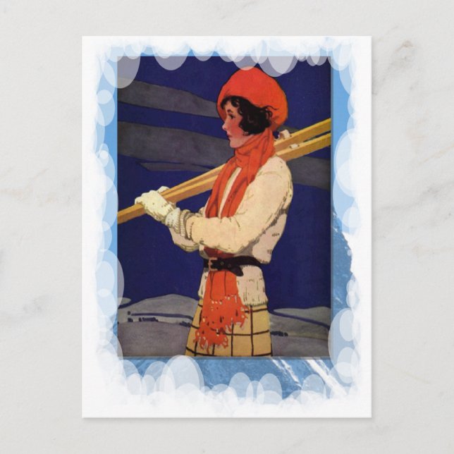 Vintager Wintersport - Mode auf den Pisten Postkarte (Vorderseite)