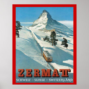 Vintager Wintersport, Skischweiz, Zermatt Poster