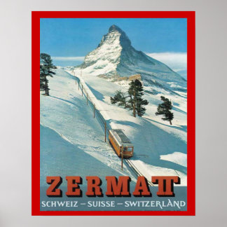 Vintager Wintersport, Skischweiz, Zermatt Poster
