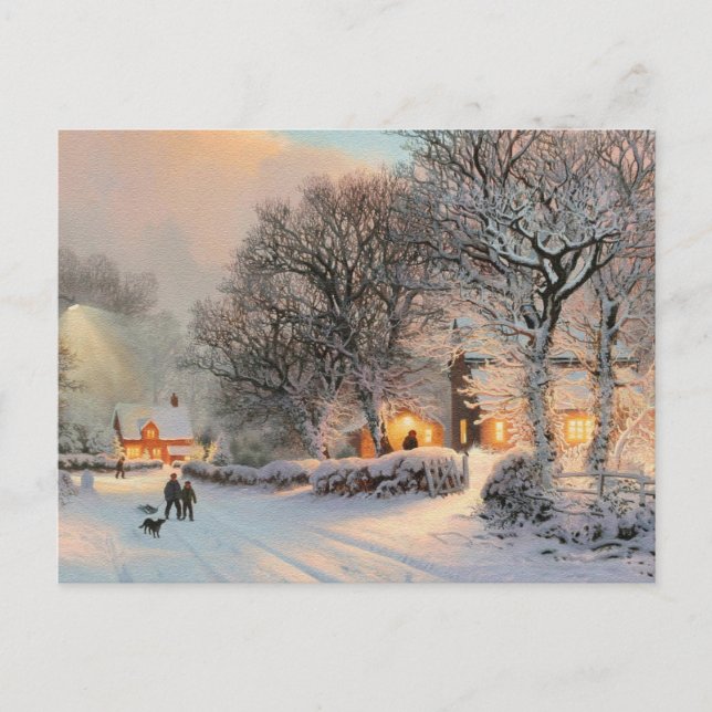 Vintager Wintervergnügen im Schnee Postkarte (Vorderseite)