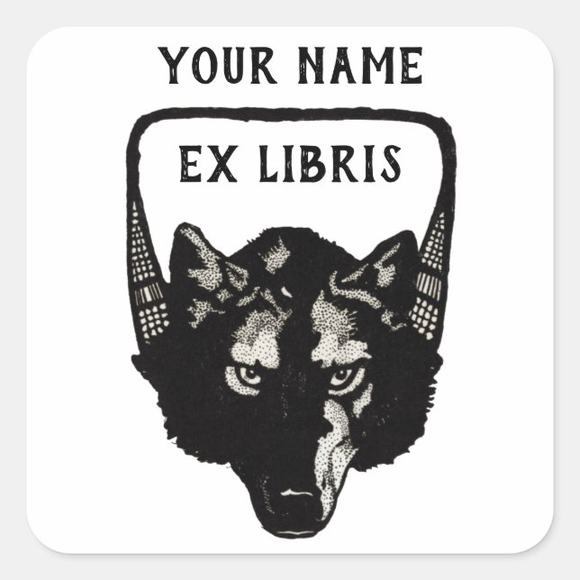 Vintager Wolf Ex Libris Buchzeichen Sticker (Vorderseite)