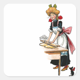 Vintager Woman RollTeig Quadratischer Aufkleber