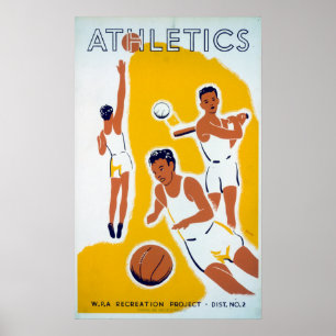 Vintager WPA Leichtathletik-Basketball-Baseball Poster