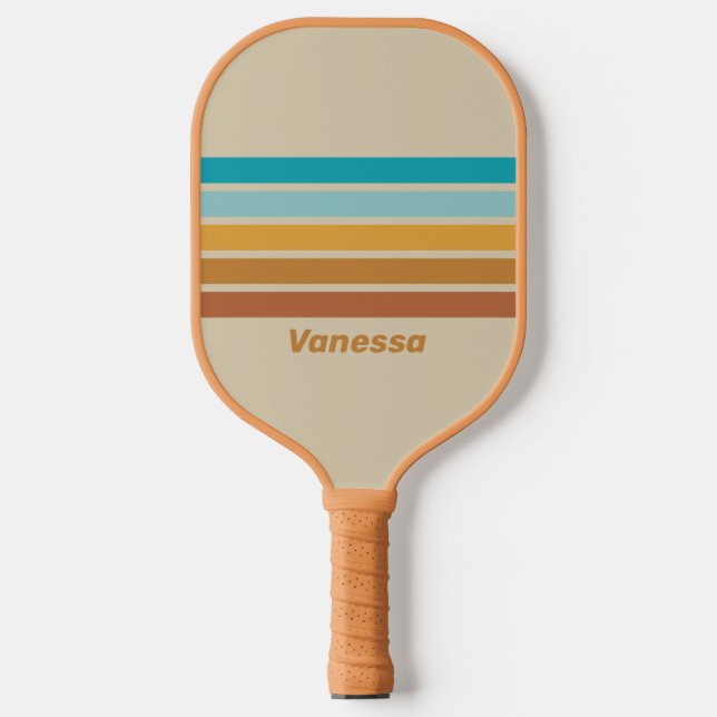 Vintager Wüstenbogen durch Streifen mit Namen Pickleball Schläger (Vorderseite)
