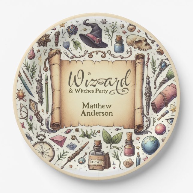 Vintager Zauberer Hexen Party Magical Wands Hats Pappteller (Vorderseite)