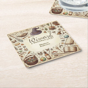 Vintager Zauberer Hexen Party Magical Wands Hats Rechteckiger Pappuntersetzer