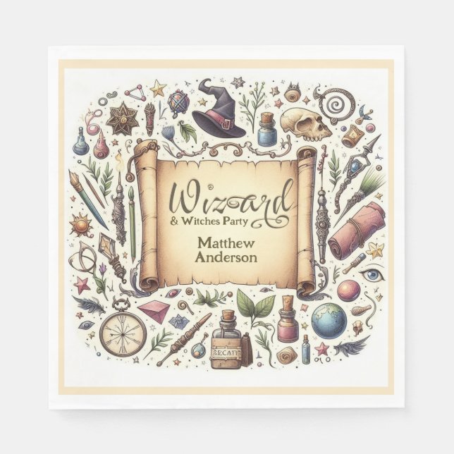 Vintager Zauberer Hexen Party Magical Wands Hats Serviette (Vorderseite)