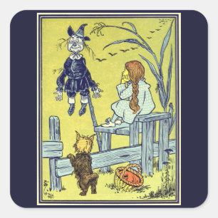 Vintager Zauberer Oz, Dorothy Toto trifft Scarecro Quadratischer Aufkleber