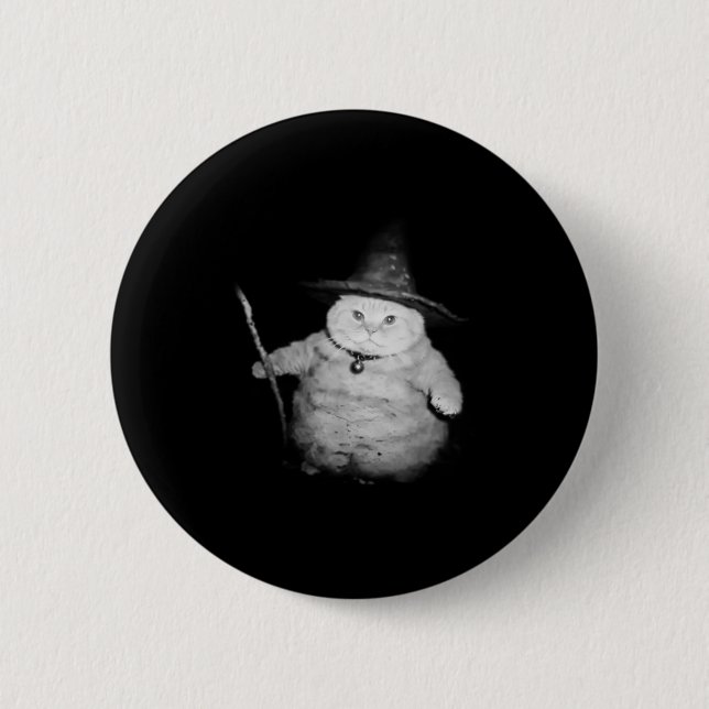 Vintager Zauberkatze Seltsames Halloween Cat Meme Button (Vorderseite)
