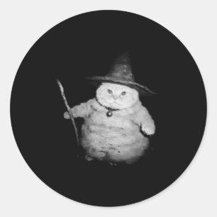 Vintager Zauberkatze Seltsames Halloween Cat Meme Runder Aufkleber