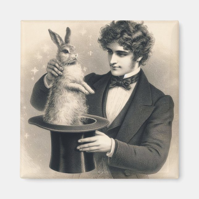 Vintager Zauberkünstler und Kaninchen-Zaubertrick Magnet (Vorne)