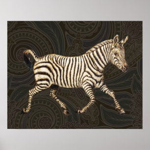 Vintager Zebra-Lauf mit Paisley-Design Poster