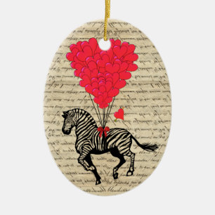 Vintager Zebra und Herzblasen Keramikornament