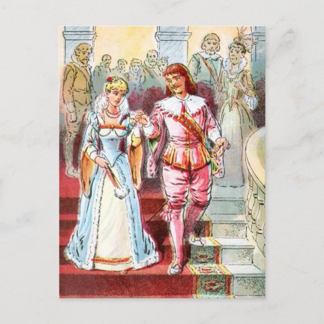 Vintager Zeichn: Aschenputtel und Fürst Postkarte (Vorderseite)