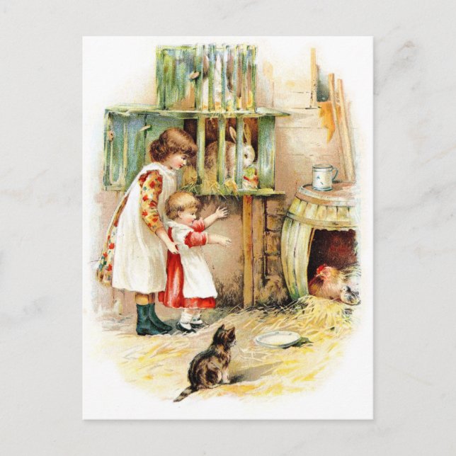 Vintager Zeichn: Die Kaninchenhause Postkarte (Vorderseite)