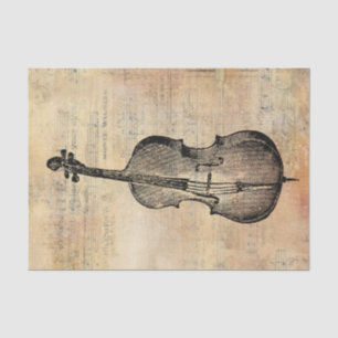 Vintager Zeichn eines Cello auf einem Musikblatt Seidenpapier