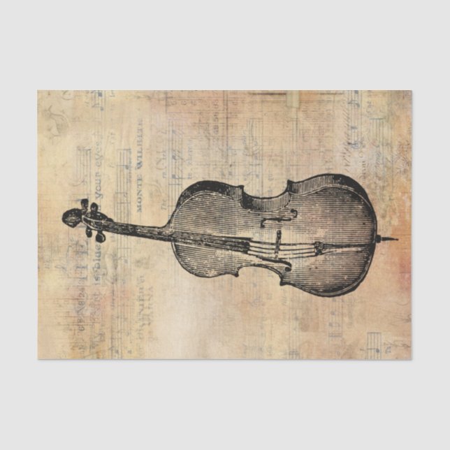 Vintager Zeichn eines Cello auf einem Musikblatt Seidenpapier (Vorderseite)