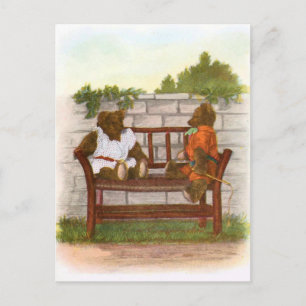 Vintager Zeichn: Teddy Bears auf einer Bank Postkarte