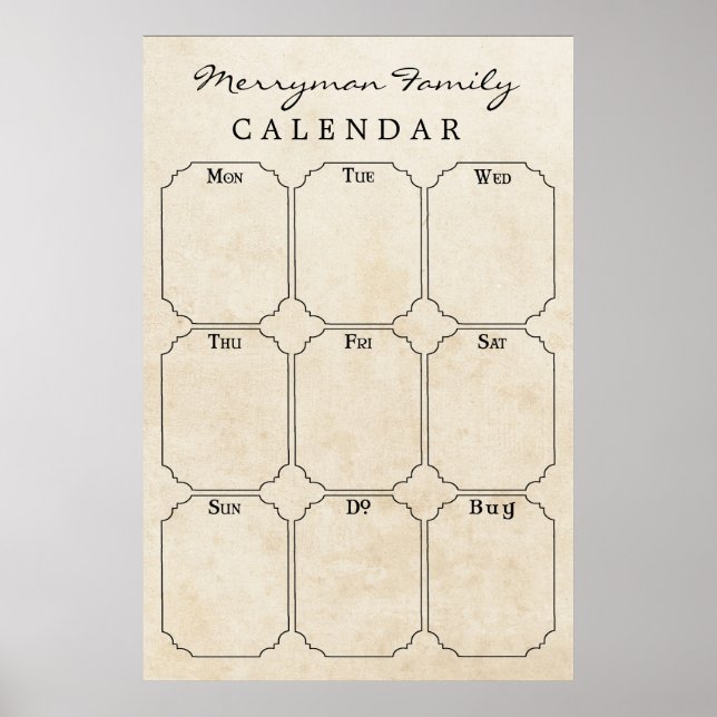Vintager Zeitplan für den wöchentlichen Kalender d Poster (Vorne)