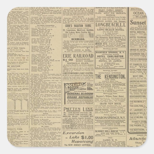 Vintager Zeitungshintergrund Quadratischer Aufkleber (Vorderseite)