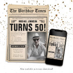 Vintager Zeitungsvergnügen Custom Foto 50. Geburts Einladung<br><div class="desc">Vintage Zeitungsvergnügen Custom Foto 50. Geburtstag Einladung. Ein cooles und humorvolles Geburtstags-Einladungs-Design,  das wie eine Vintage Zeitung aussieht! Es ist individuell anpassbar und kann für jedes Alter Geburtstagsparty verwendet werden! Benötigen Sie Hilfe mit dieser Designvorlage? Kontaktieren Sie das Design,  indem Sie auf den 'Nachricht'-Button unten klicken.</div>