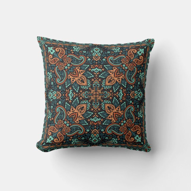 Vintager Zierpaisley Bandana, Seidenhalsschal  Kissen (Vorderseite)