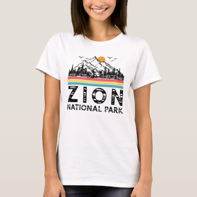 Vintager Zion Nationalpark-Retro Utah-Berg T-Shirt (Vorderseite)