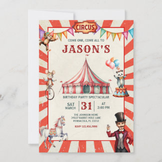 Vintager Zirkus-Karneval Geburtstag Einladung