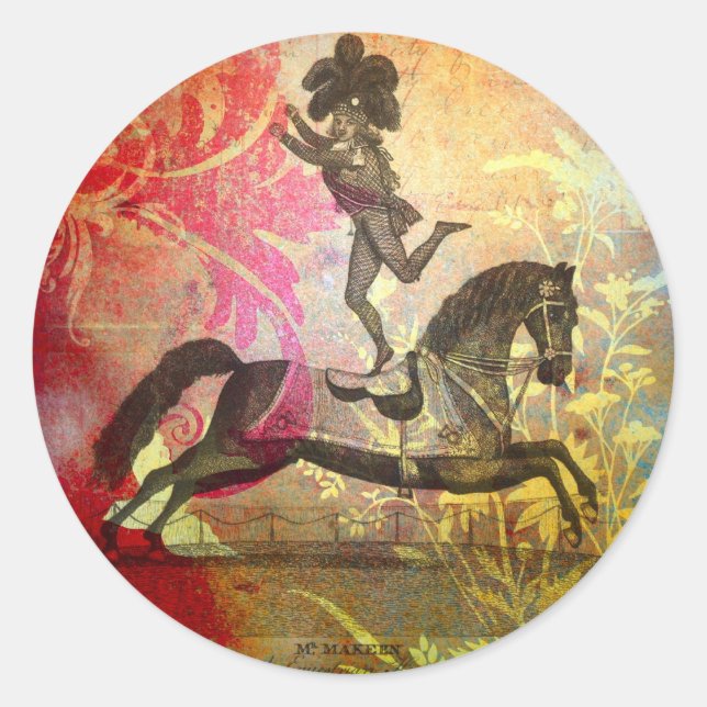 Vintager Zirkus Runder Aufkleber (Vorderseite)