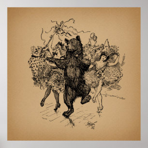 Vintager Zirkus Tanzbär Art Poster
