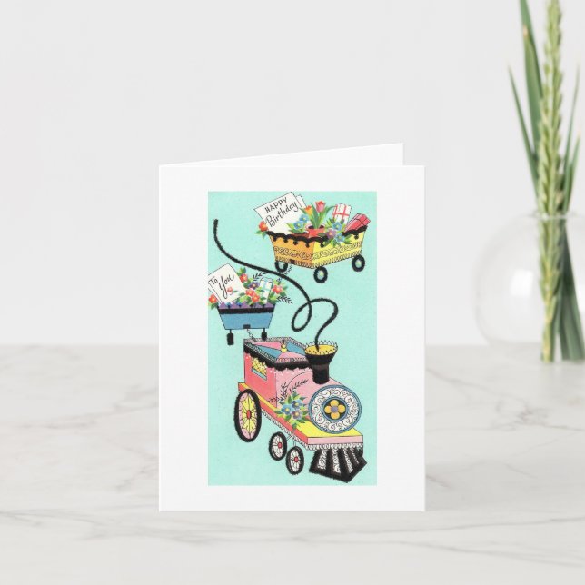 Vintager Zug der Wünsche Geburtstag Karte (Vorderseite)