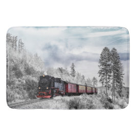 Vintager Zug durch das Winterwunderland Badematte