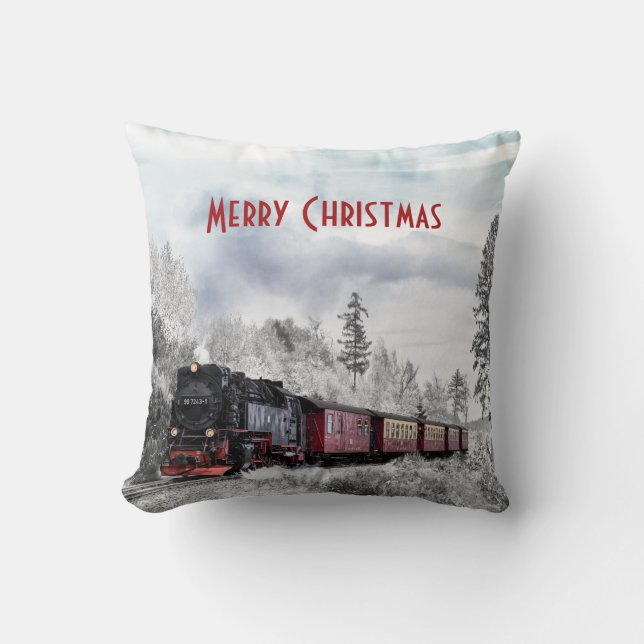 Vintager Zug durch die Winterlandschaft Kissen (Vorderseite)
