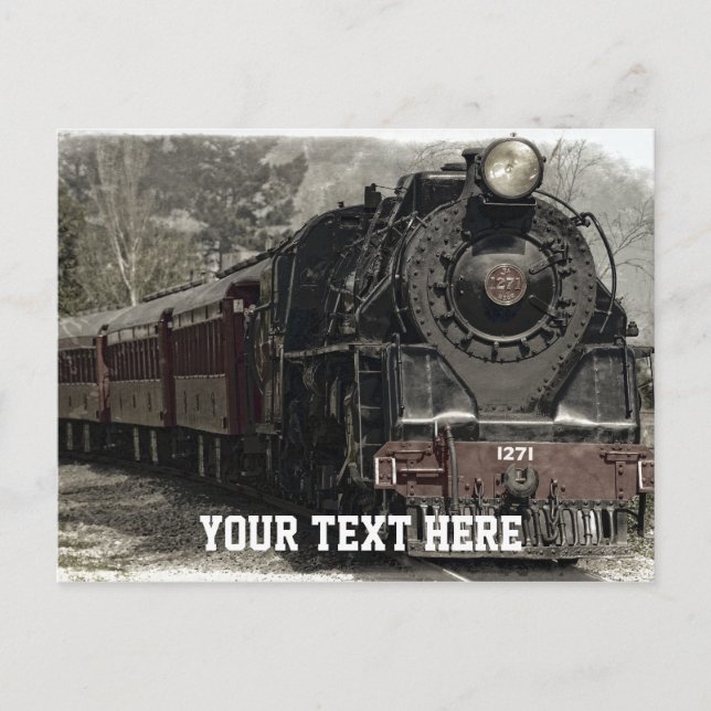 Vintager Zug mit CustomText Postkarte (Vorderseite)
