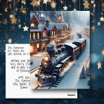 Vintager Zug Personalisiert Weihnachten Postkarte<br><div class="desc">Personalisierte Weihnachtspostkarte mit einer Illustration eines Vintagen Zuges,  der an einem Wintertag durch ein schneebedecktes Dorf fährt.</div>