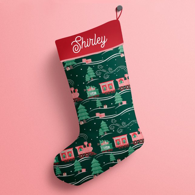 Vintager Zug Weihnachtsbaum Lieferung Personalisie Kleiner Weihnachtsstrumpf (Vintage Train Christmas Tree Delivery Personalized Small Christmas Stocking)