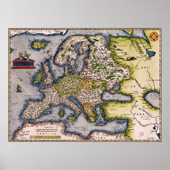 Vintages 1572 Map of Europe Poster (Vorne)