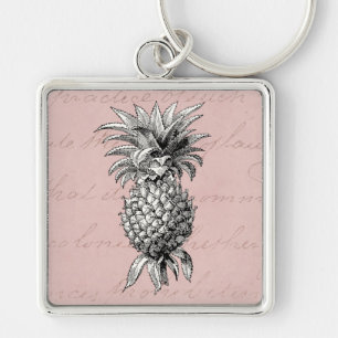 Vintages 1800s Ananas-Illustrations-Rosa Schlüsselanhänger