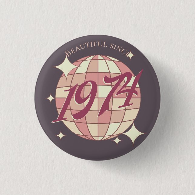 Vintages 1974 50. Geburtstagsretro lila Button (Vorderseite)