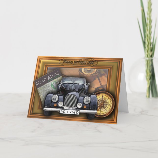 Vintages 3D Auto - alles- Gute zum GeburtstagVater Karte (Vorderseite)