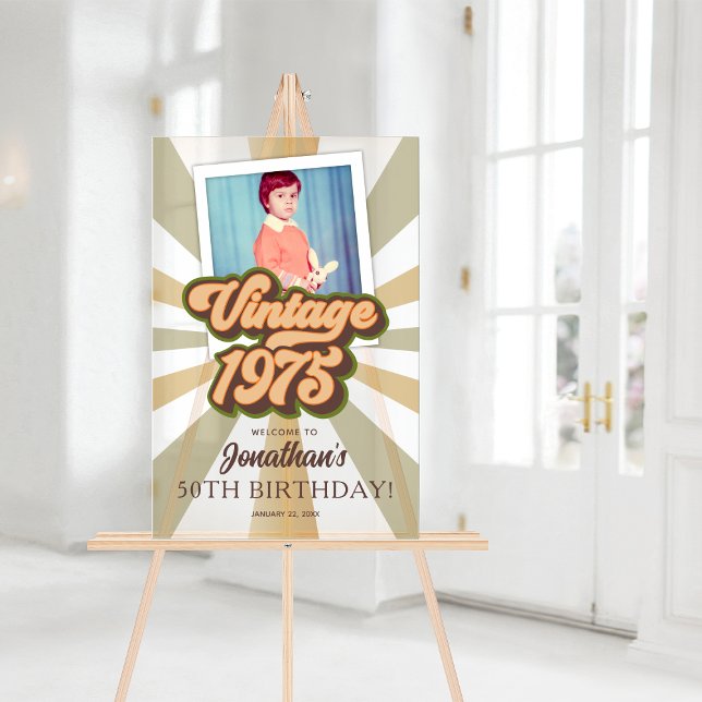 Vintages 50. Geburtstag Foto 1975 Willkommen Acrylschild (Vintage 1975 50th Birthday Photo Welcome Acrylic Sign)