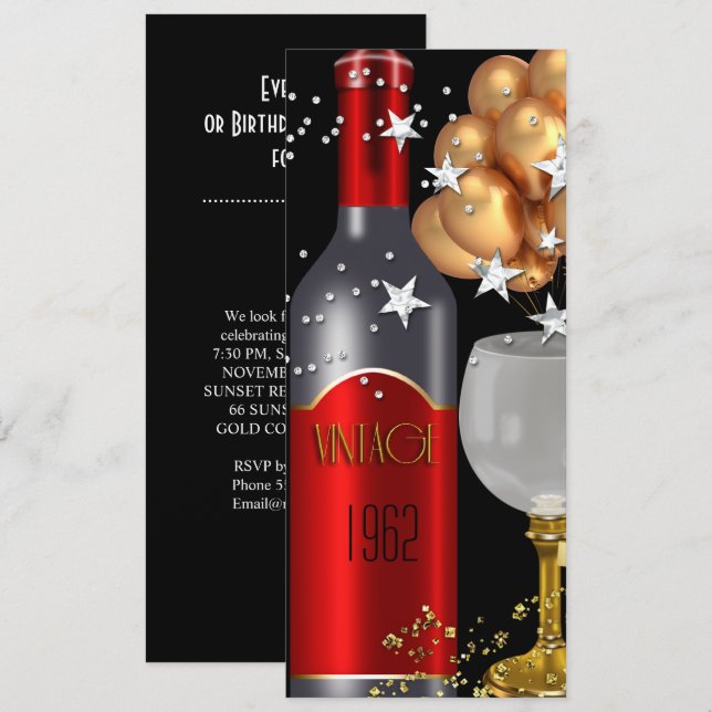 Vintages 50. Geburtstag Roter Wein Schwarzes Gold  Einladung (Vorne/Hinten)