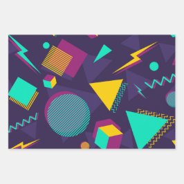 Vintages 90er Jahre-Muster im Memphis-Stil Geschenkpapier Set