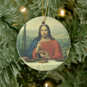 Vintages Abendessen im Emmaus mit Jesus Christus Keramik Ornament