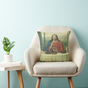 Vintages Abendessen im Emmaus mit Jesus Christus Kissen