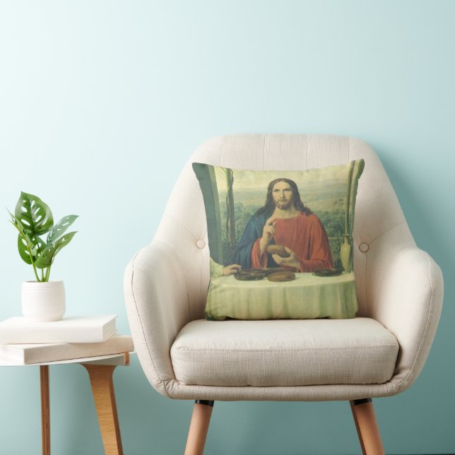 Vintages Abendessen im Emmaus mit Jesus Christus Kissen (Stuhl )