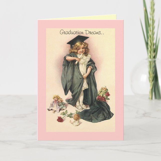 Vintages Abschluss-Glückwunsch-Rosenkappenkleid Karte (Vorderseite)