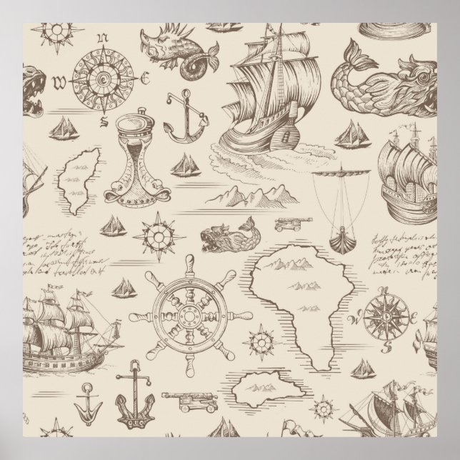 Vintages abstraktes nahtloses Muster zum Thema Poster (Vorne)